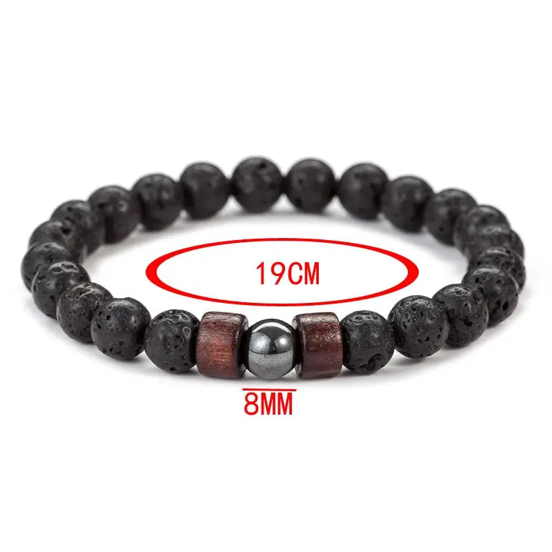 8mm Volcanic Stone Bracelet for Men Lava Wooden Beads Bracelet Tibetan Buddha Male Wrist Chain Jewelry Handmade Elastic Bracelet