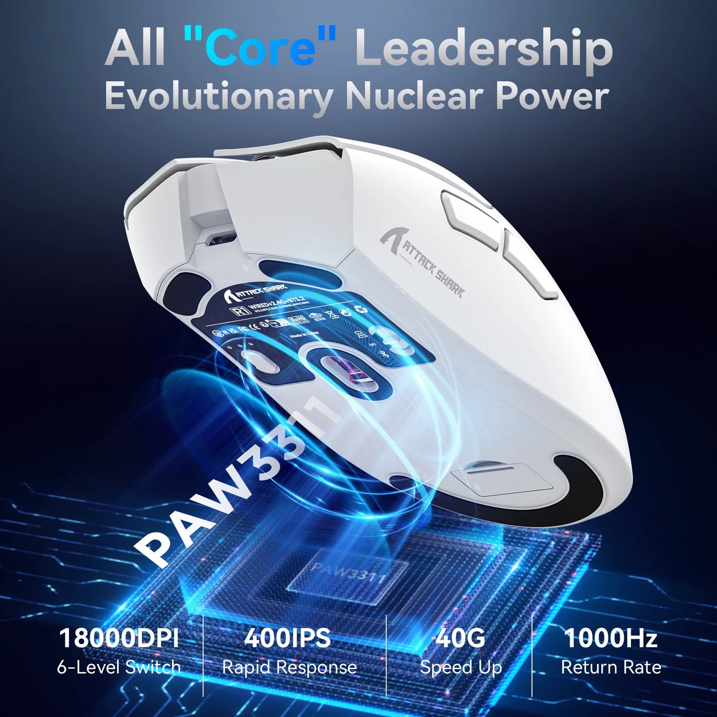 Attack Shark R1 Gaming Mouse - Dual-Mode Wireless/Wired, Adjustable DPI, Ultra-Light Ergonomic Design for Competitive Gamers