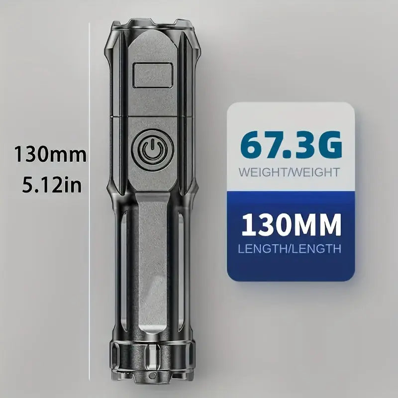 1pc Portable Super Bright Zoomable Flashlight, Rechargeable Long Shot ABS Strong Light Dimming Flashlight, Telescopic Zoom Torch For Outdoor ABS Material Best Products Online