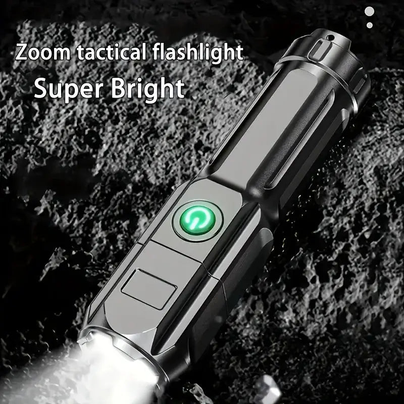1pc Portable Super Bright Zoomable Flashlight, Rechargeable Long Shot ABS Strong Light Dimming Flashlight, Telescopic Zoom Torch For Outdoor ABS Material Best Products Online
