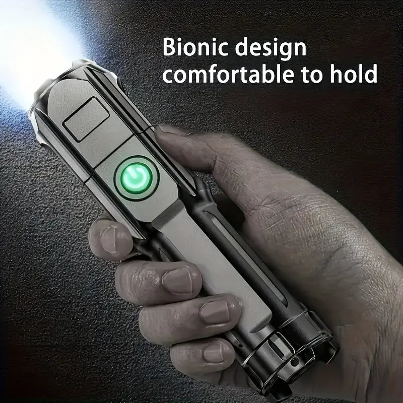 1pc Portable Super Bright Zoomable Flashlight, Rechargeable Long Shot ABS Strong Light Dimming Flashlight, Telescopic Zoom Torch For Outdoor ABS Material Best Products Online