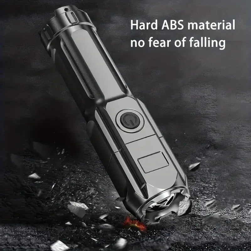 1pc Portable Super Bright Zoomable Flashlight, Rechargeable Long Shot ABS Strong Light Dimming Flashlight, Telescopic Zoom Torch For Outdoor ABS Material Best Products Online