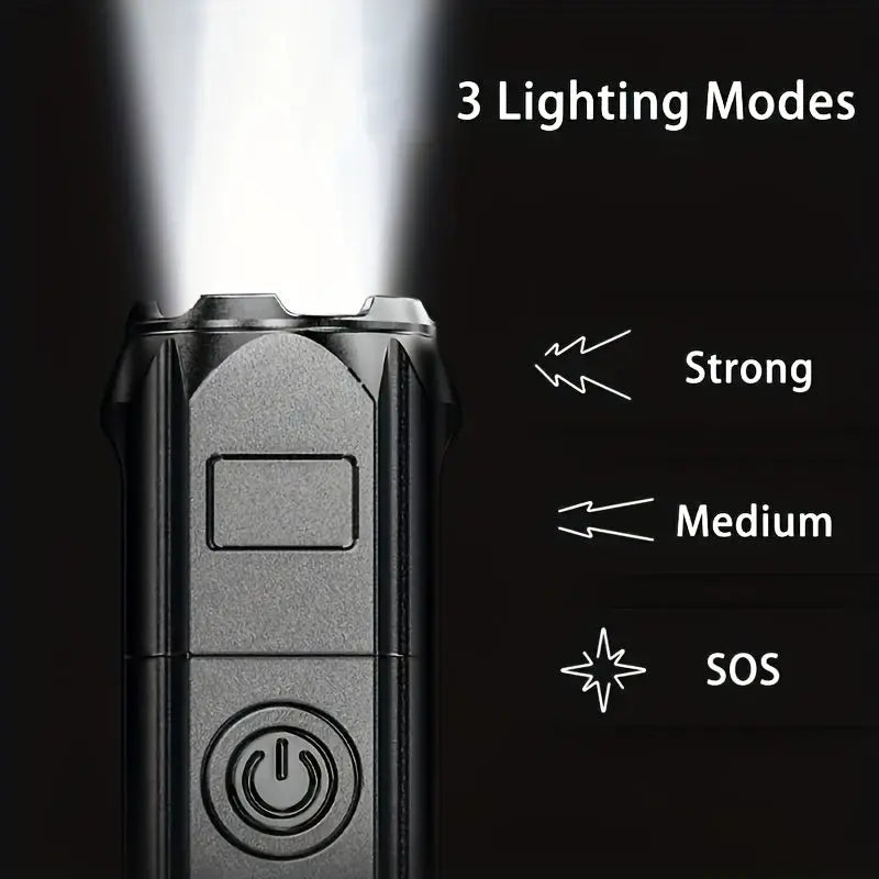 1pc Portable Super Bright Zoomable Flashlight, Rechargeable Long Shot ABS Strong Light Dimming Flashlight, Telescopic Zoom Torch For Outdoor ABS Material Best Products Online