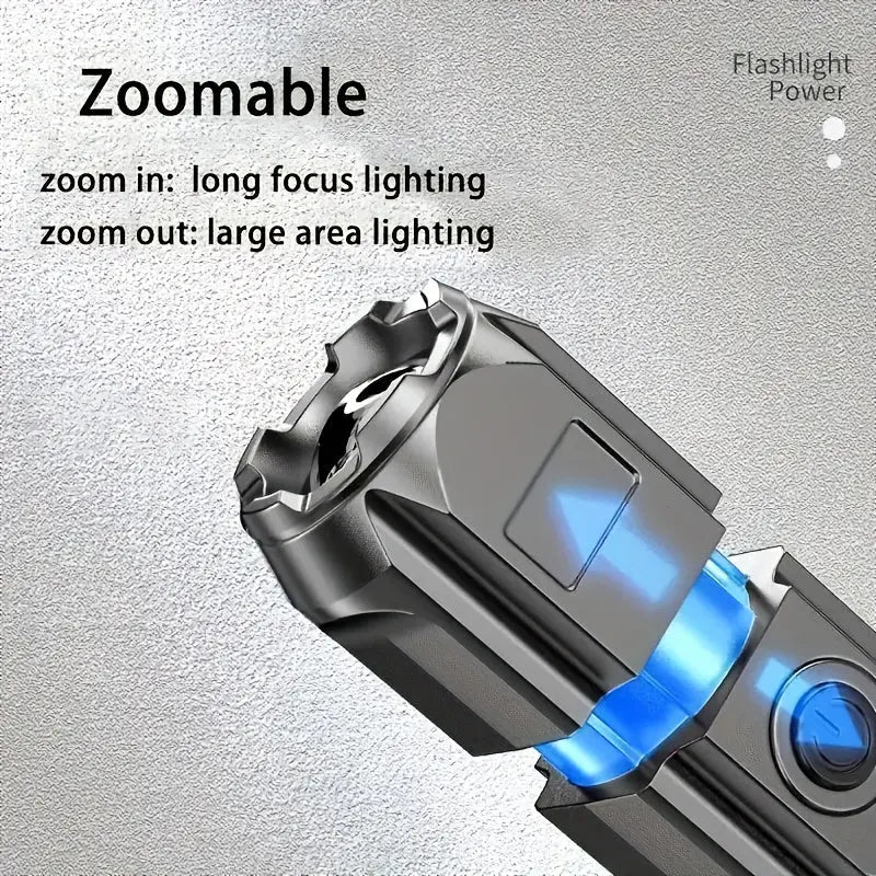 1pc Portable Super Bright Zoomable Flashlight, Rechargeable Long Shot ABS Strong Light Dimming Flashlight, Telescopic Zoom Torch For Outdoor ABS Material Best Products Online
