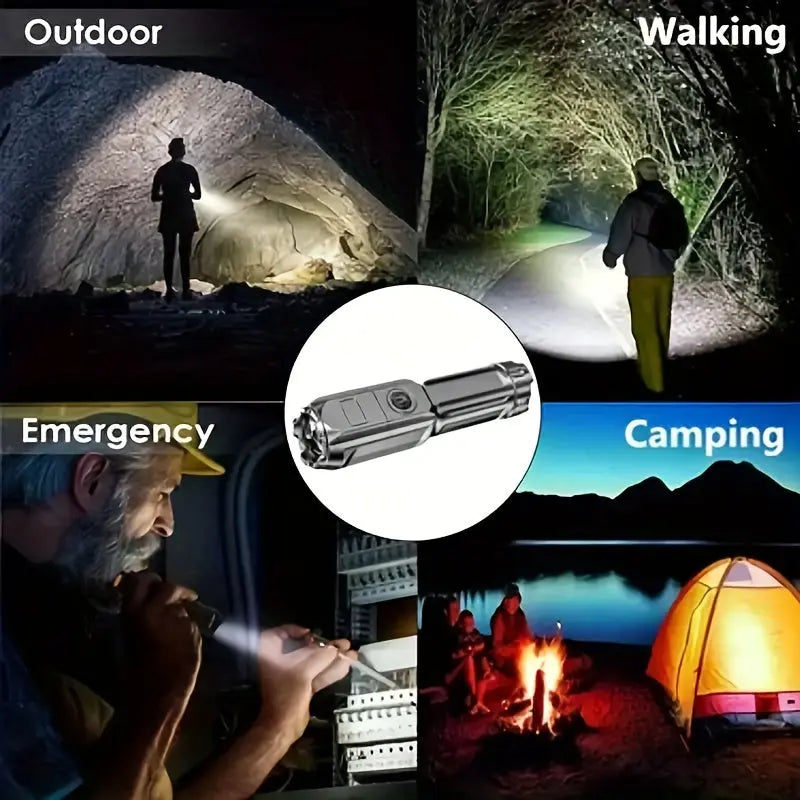 1pc Portable Super Bright Zoomable Flashlight, Rechargeable Long Shot ABS Strong Light Dimming Flashlight, Telescopic Zoom Torch For Outdoor ABS Material Best Products Online
