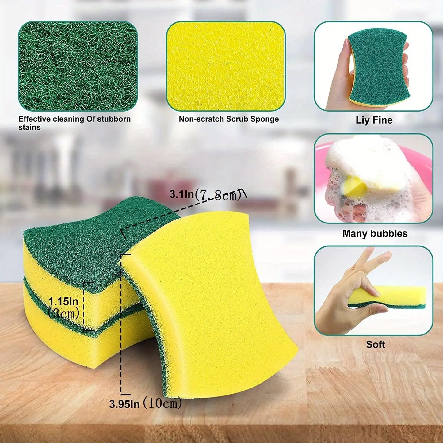 8/16/32pcs, Multifunctional Cleaning Sponge, Double-Sided Scouring Pad For Household Cleaning, Dishwashing Sponge, Premium Kitchen Sponge, Durable Non-scratch Sponge Wipe, Super Absorbent, Cleaning Supplies, Cleaning Tool Best Products Online