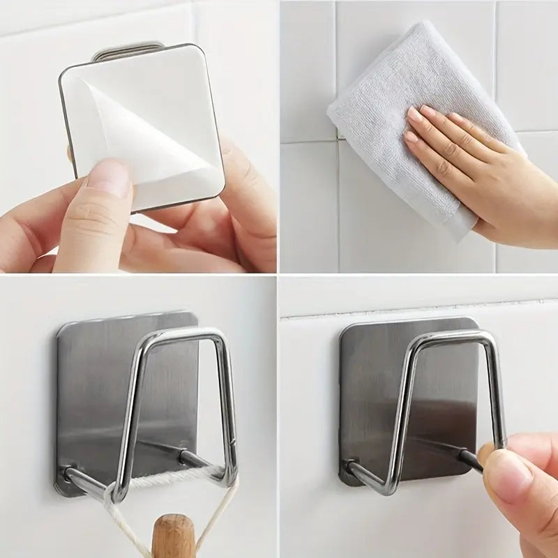 1pc Stainless Steel Sponge Holder for Kitchen Sink - No-Drill, Wall Mount Design with Dual Hooks, Ideal for Sponges & Small Tools, Keeps Surfaces Clean, Sponges for Washing Dishes Best Products Online