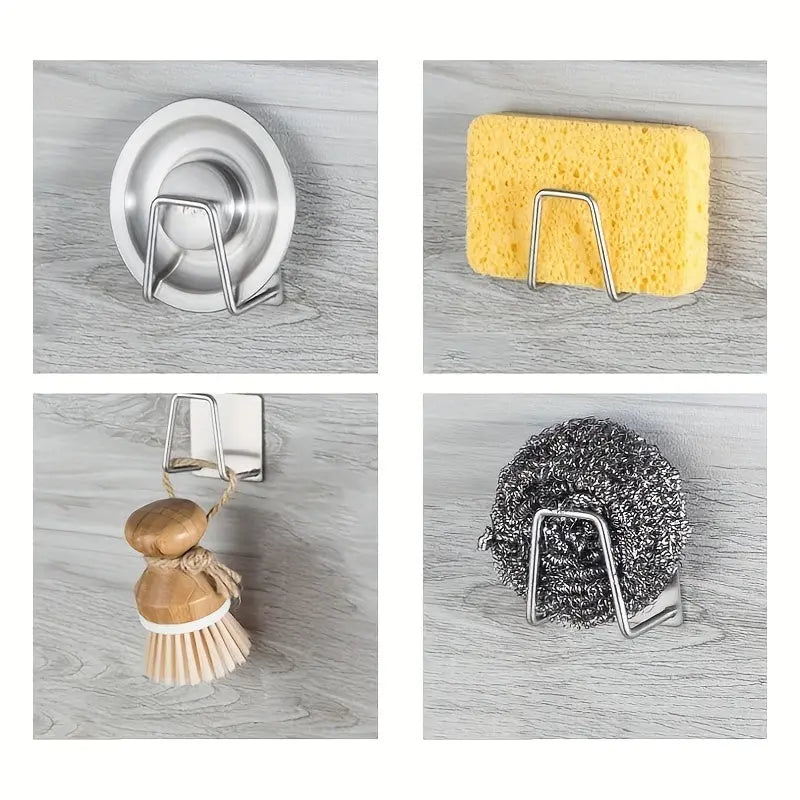 1pc Stainless Steel Sponge Holder for Kitchen Sink - No-Drill, Wall Mount Design with Dual Hooks, Ideal for Sponges & Small Tools, Keeps Surfaces Clean, Sponges for Washing Dishes Best Products Online