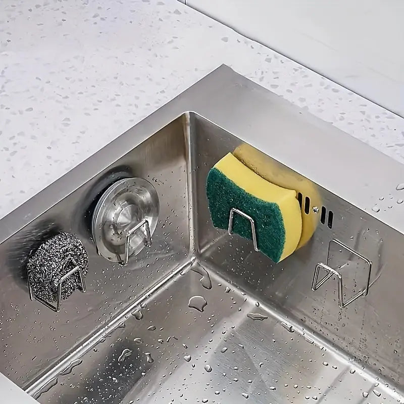 1pc Stainless Steel Sponge Holder for Kitchen Sink - No-Drill, Wall Mount Design with Dual Hooks, Ideal for Sponges & Small Tools, Keeps Surfaces Clean, Sponges for Washing Dishes Best Products Online
