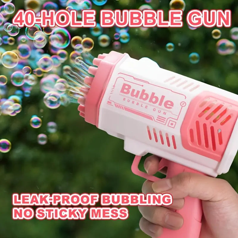 MAMXUAN Youngsters' 40-Hole Bubble Blaster Gun with LED Light - Portable Electric Bubble Maker for Outdoor Fun, Blue & Pink Plastic Bubble Guns for Boys and Girls (Bubbles Not Included) Best Products Online