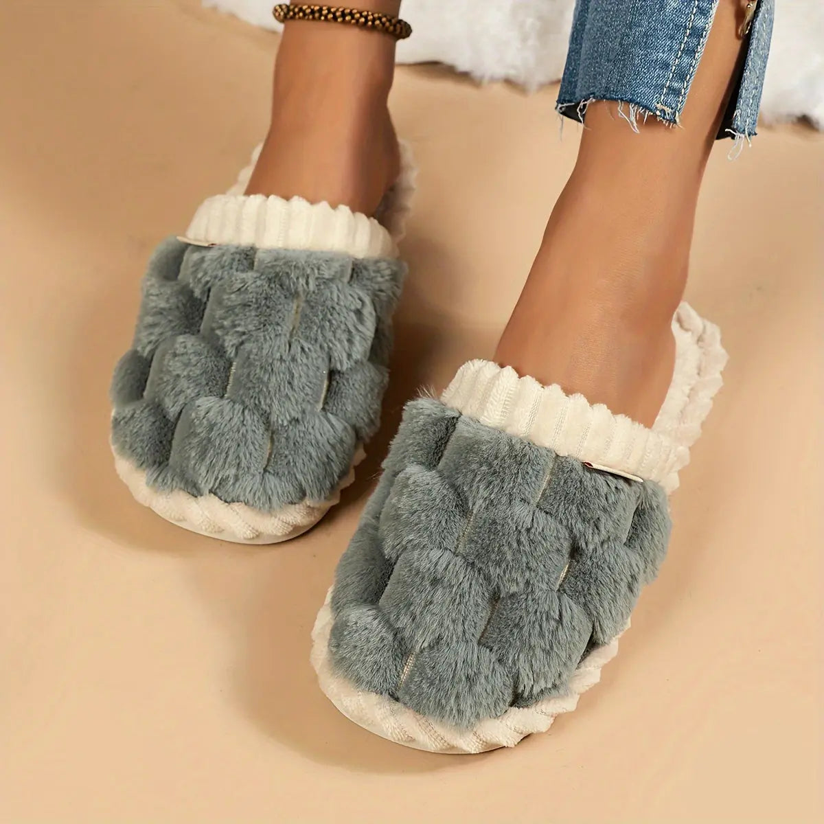 Women's Winter Plush Slippers - Soft Fabric Upper, Non-Slip PVC Sole, Solid Color, Hand Washable - Winter Home Comfort | Soft & Warm | Non-Slip Sole Best Products Online