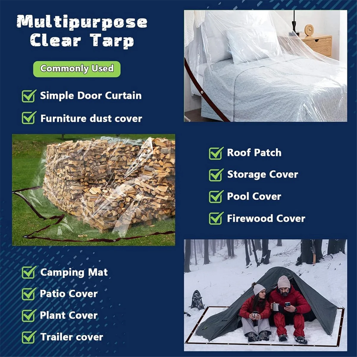 Tarp Waterproof - Clear Heavy Duty Tarps, Outdoor Transparent Cover 2x2m