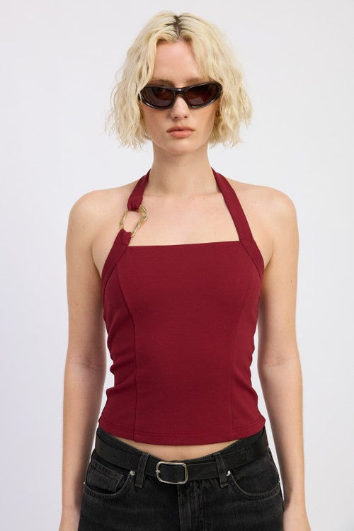 CHAIN LINK HALTER KNIT TOP