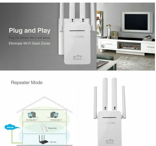 1200Mbps WiFi Range Extender Repeater Wireless Amplifier Router Signal Booster