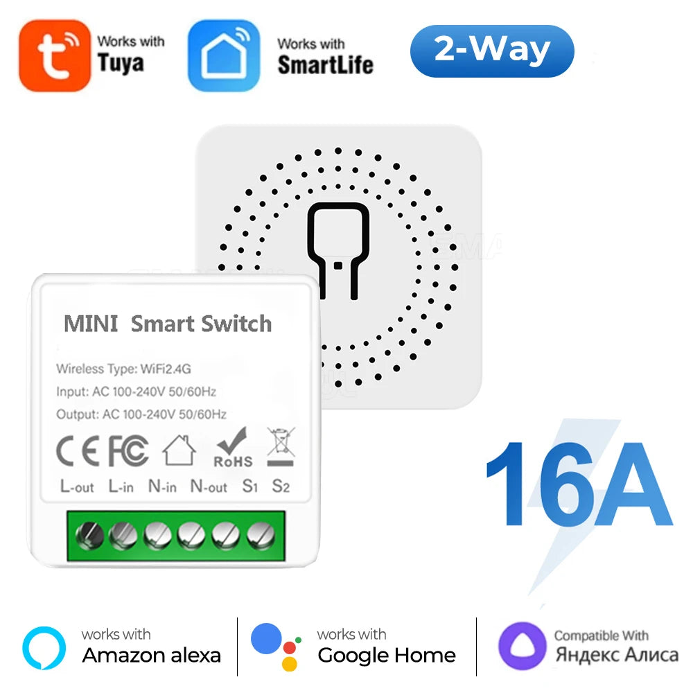 Tuya WiFi Smart Switch 16A Module 2-way Control Mini Switch Breaker Smart Life Work With Alexa Google Alice