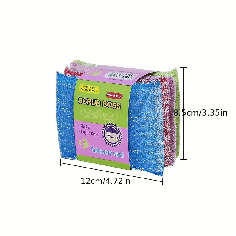 4pcs, Kitchen Dishwashing Sponge, Does Not Hurt Pot Brush Pot Artifact, Household Double-sided Cleaning Sponge Wipe, Scouring Pad, Kitchen Scrub Sponge, Cleaning Supplies, Cleaning Tool, Back To School Supplies Best Products Online