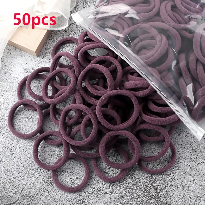50pcs/Set Essential Solid Color Elastic Hair Bands - 4cm Wide Simple Hair Ties for Women, Ponytail Holders, Hair Ropes, and Styling Accessories - Soft, Durable, and Easy to Use Best Products Online