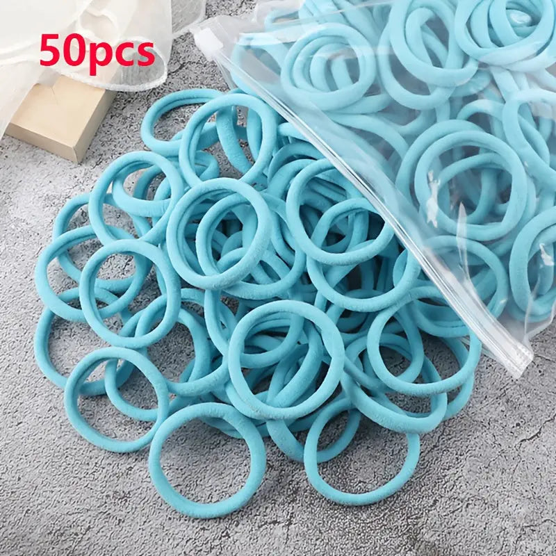 50pcs/Set Essential Solid Color Elastic Hair Bands - 4cm Wide Simple Hair Ties for Women, Ponytail Holders, Hair Ropes, and Styling Accessories - Soft, Durable, and Easy to Use Best Products Online