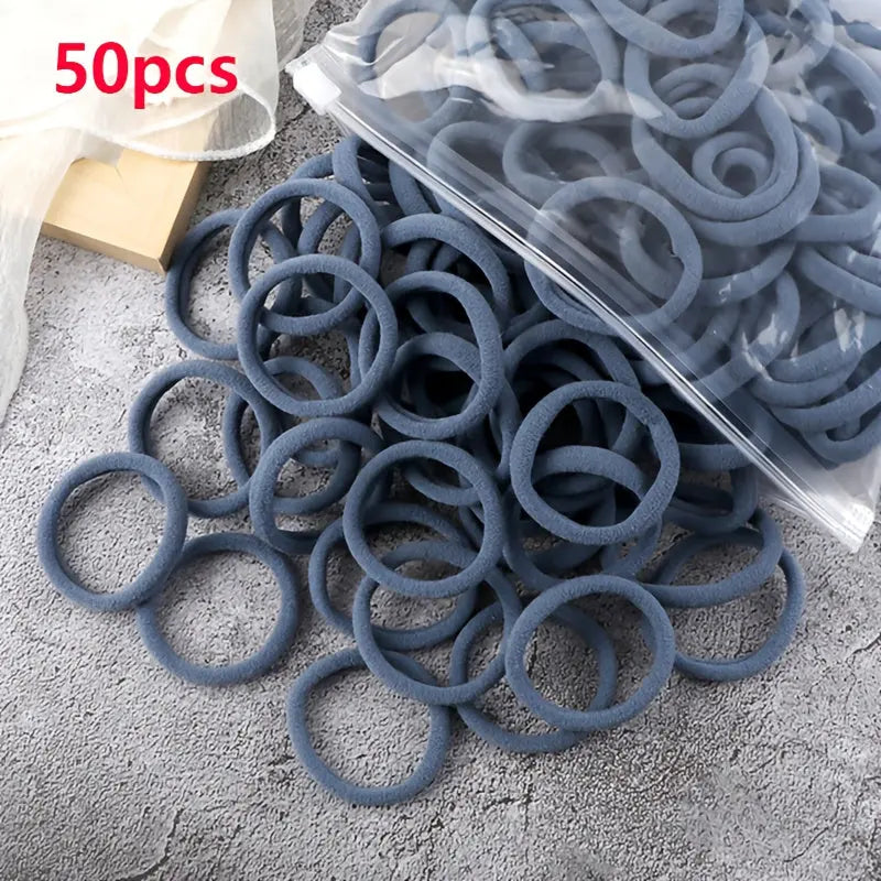 50pcs/Set Essential Solid Color Elastic Hair Bands - 4cm Wide Simple Hair Ties for Women, Ponytail Holders, Hair Ropes, and Styling Accessories - Soft, Durable, and Easy to Use Best Products Online