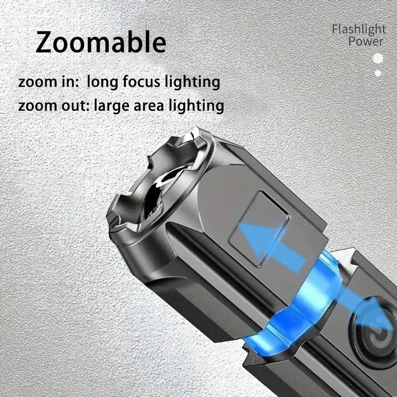 1pc Powerful Zoomable Flashlight, Outdoor Multi-functional Portable Home Small Flashlight, Telescopic Zoom Light Best Products Online