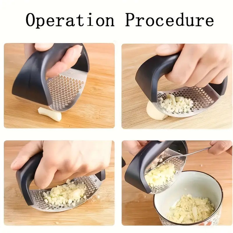 Stainless Steel Manual Garlic Press with Ergonomic Black Handle - Multi-Functional Kitchen Tool for Crushing Garlic, No Electricity Needed, Durable & Easy to Clean, Garlic Crusher Best Products Online