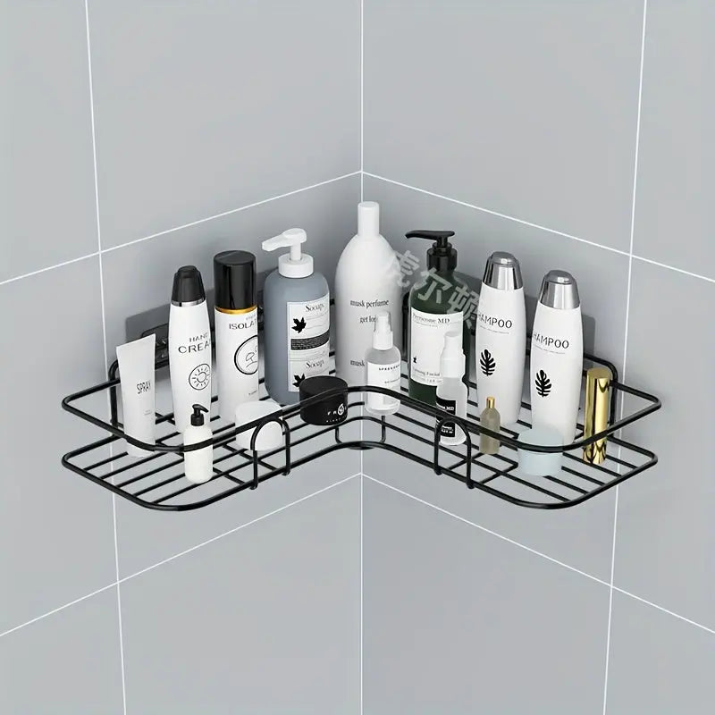1pc Punch-Free Corner Shelf, Bathroom Rack, Wall-Mounted Storage For Toilet, Bathroom Shampoo Lotion Cosmetic Storage Rack, Bathroom Accessories Best Products Online