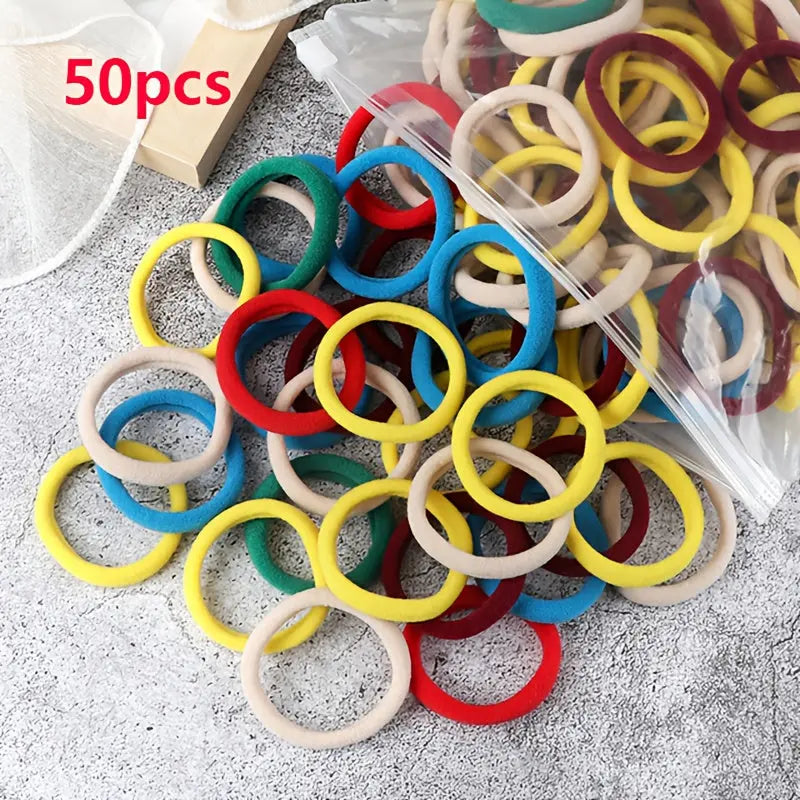 50pcs/Set Essential Solid Color Elastic Hair Bands - 4cm Wide Simple Hair Ties for Women, Ponytail Holders, Hair Ropes, and Styling Accessories - Soft, Durable, and Easy to Use Best Products Online