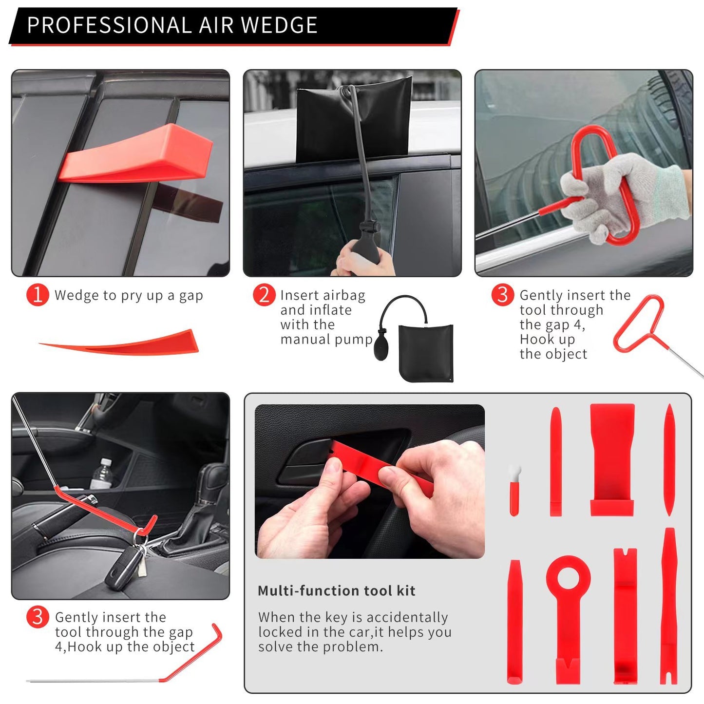 24-piece Set Professional Automotive Emergency Car Tool Kit Auto With Air Wedge
