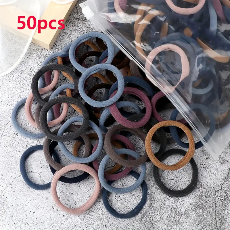 50pcs/Set Essential Solid Color Elastic Hair Bands - 4cm Wide Simple Hair Ties for Women, Ponytail Holders, Hair Ropes, and Styling Accessories - Soft, Durable, and Easy to Use Best Products Online