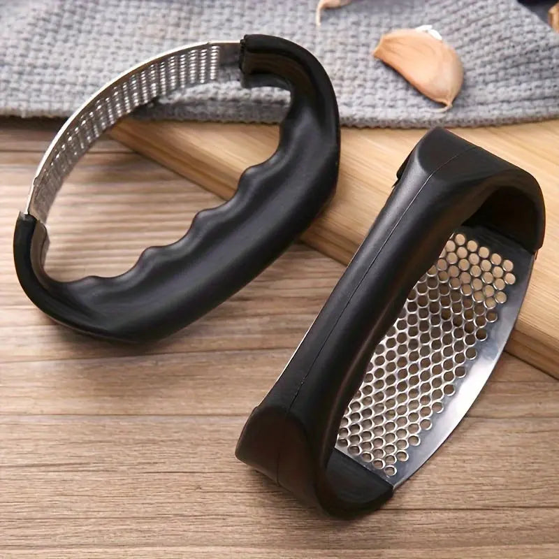 Stainless Steel Manual Garlic Press with Ergonomic Black Handle - Multi-Functional Kitchen Tool for Crushing Garlic, No Electricity Needed, Durable & Easy to Clean, Garlic Crusher Best Products Online