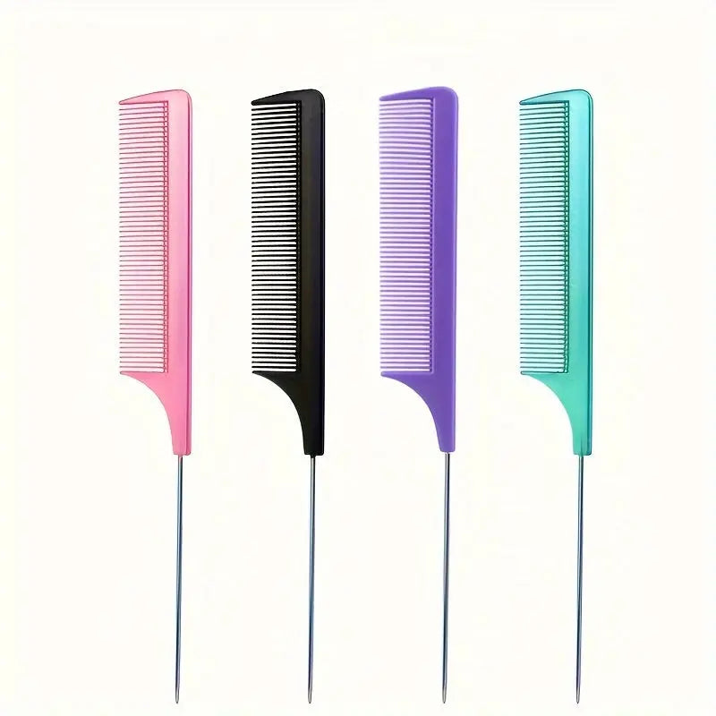 Barber Salon Fine Tooth Rat Tail Teasing Comb With Stainless Steel Pin Metal Hair Pick Detangling Comb Profession Tool Practical Convenient For Women Men Hair Styling Best Products Online