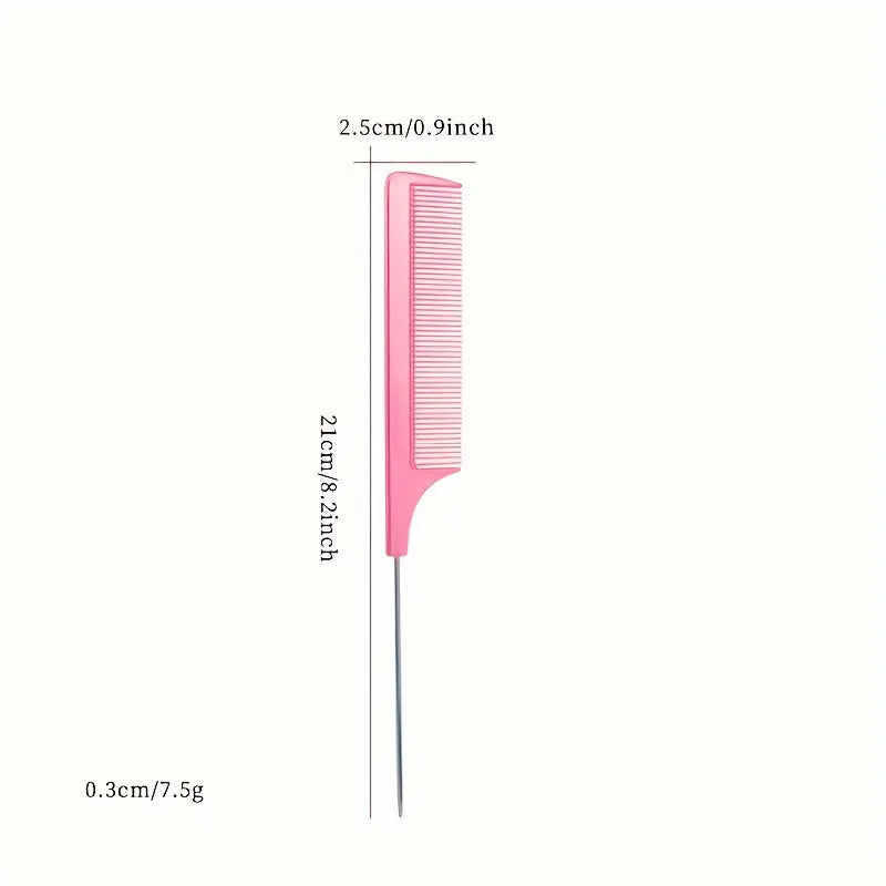 Barber Salon Fine Tooth Rat Tail Teasing Comb With Stainless Steel Pin Metal Hair Pick Detangling Comb Profession Tool Practical Convenient For Women Men Hair Styling Best Products Online