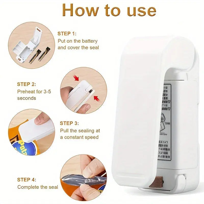 1pc Mini Vacuum Food Sealer Machine with Digital-like Operation - Cordless Portable Handheld Device, One-Touch Seal System, Low-Loss Heating Technology & Ergonomic Design for Freshness Preservation, White/Pink, Compatible wit Best Products Online
