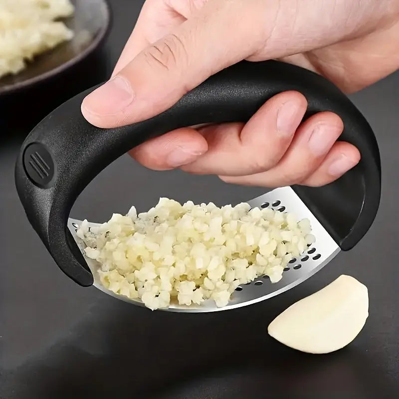 Stainless Steel Manual Garlic Press with Ergonomic Black Handle - Multi-Functional Kitchen Tool for Crushing Garlic, No Electricity Needed, Durable & Easy to Clean, Garlic Crusher Best Products Online