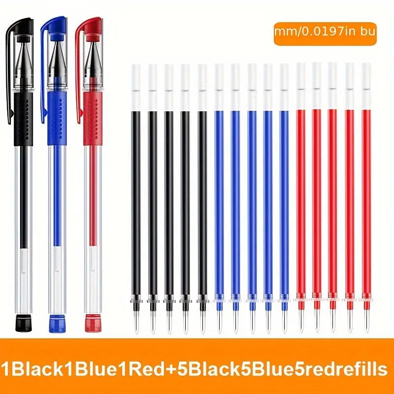 18pcs (3 Pens + 15 Refills) Gel Pen Set School Supplies Black Blue Red Ink Color 0.5Mm Ballpoint Pen Kawaii Pen Student School Office Stationery Best Products Online