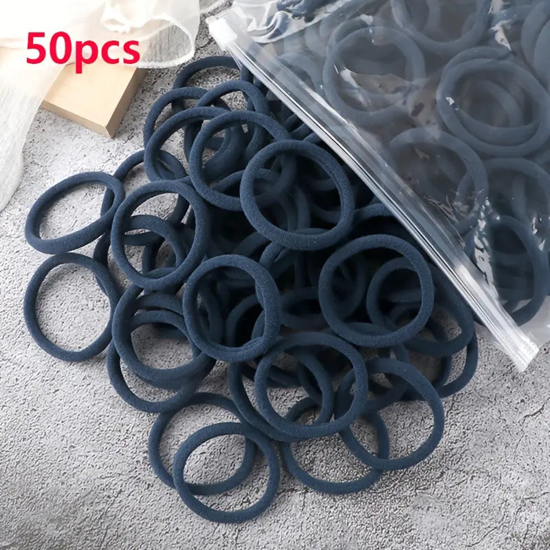 50pcs/Set Essential Solid Color Elastic Hair Bands - 4cm Wide Simple Hair Ties for Women, Ponytail Holders, Hair Ropes, and Styling Accessories - Soft, Durable, and Easy to Use Best Products Online