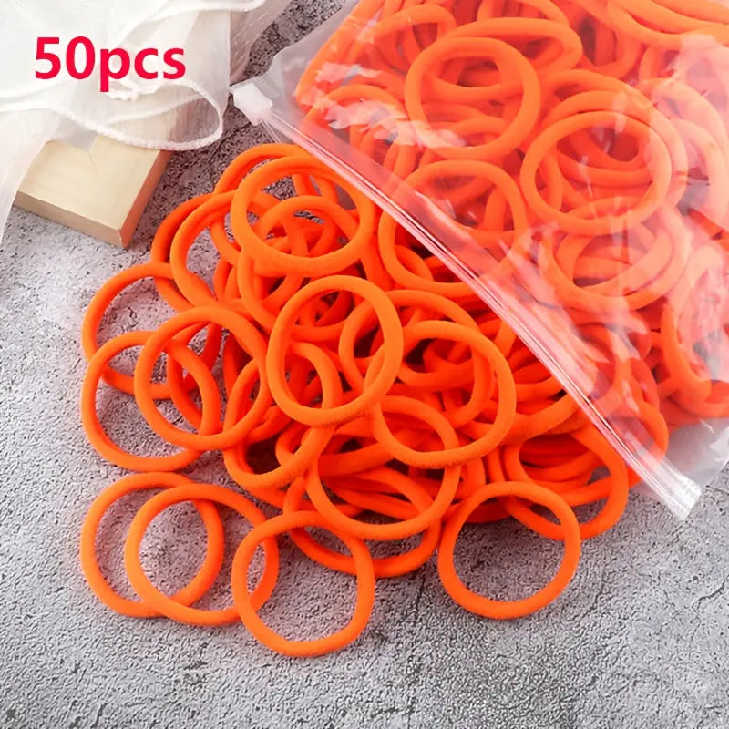 50pcs/Set Essential Solid Color Elastic Hair Bands - 4cm Wide Simple Hair Ties for Women, Ponytail Holders, Hair Ropes, and Styling Accessories - Soft, Durable, and Easy to Use Best Products Online