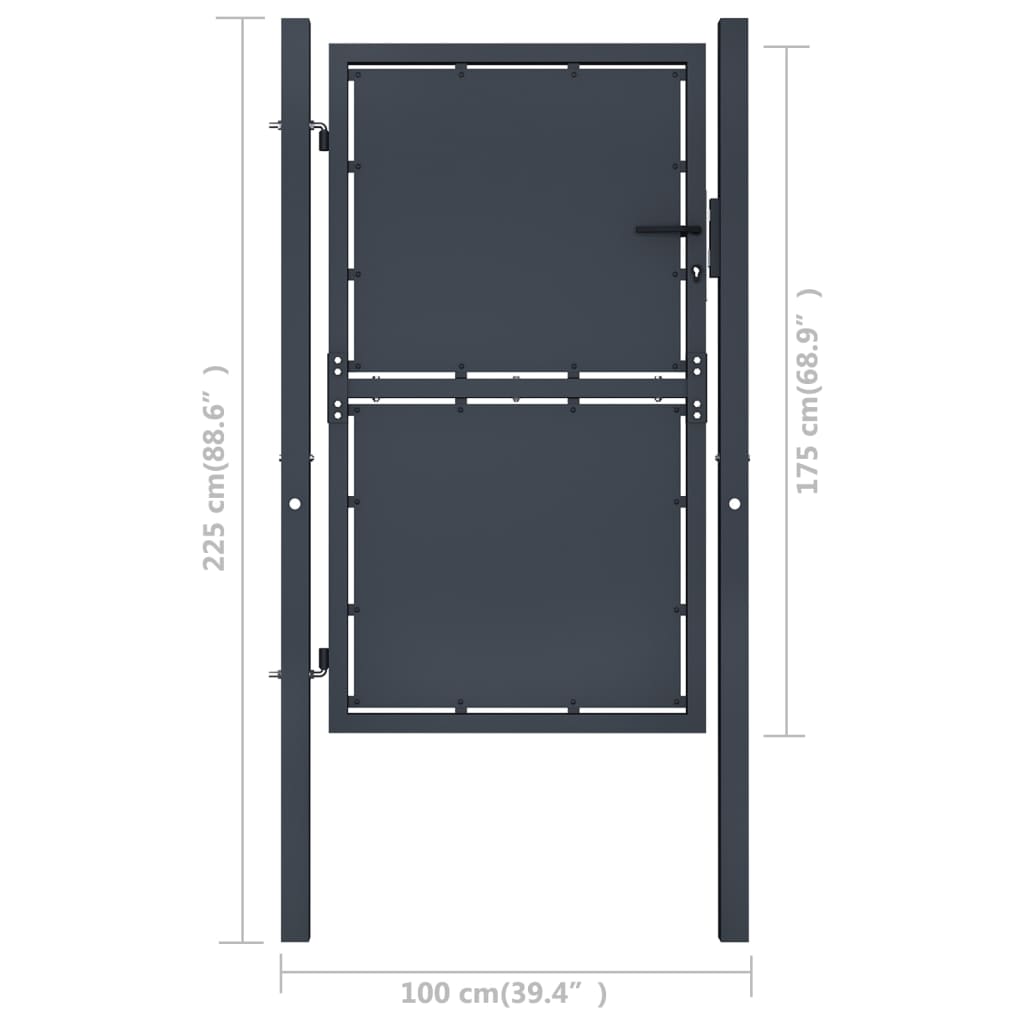 vidaXL Fence Gate Metal Fence Post Garden Gate for Outdoor Steel Anthracite-0