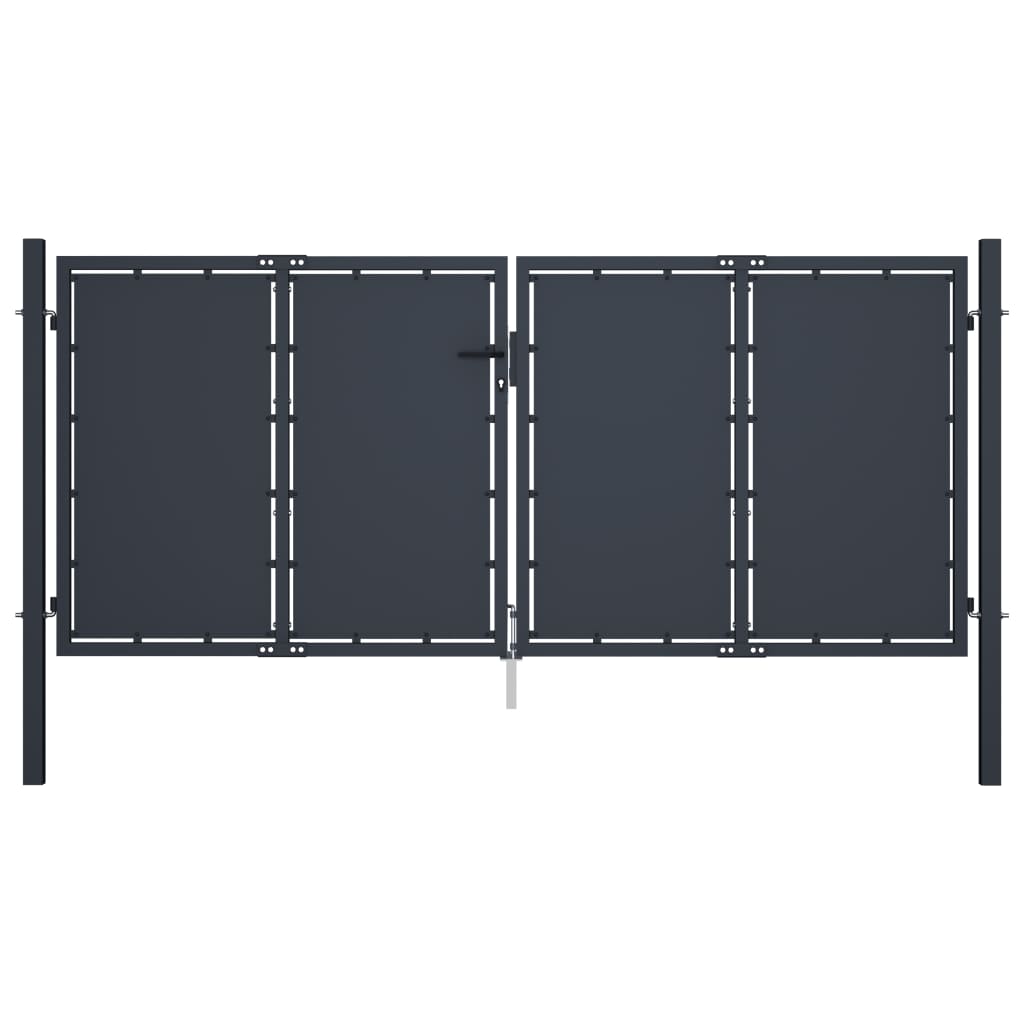 vidaXL Fence Gate Metal Fence Post Garden Gate for Outdoor Steel Anthracite-1