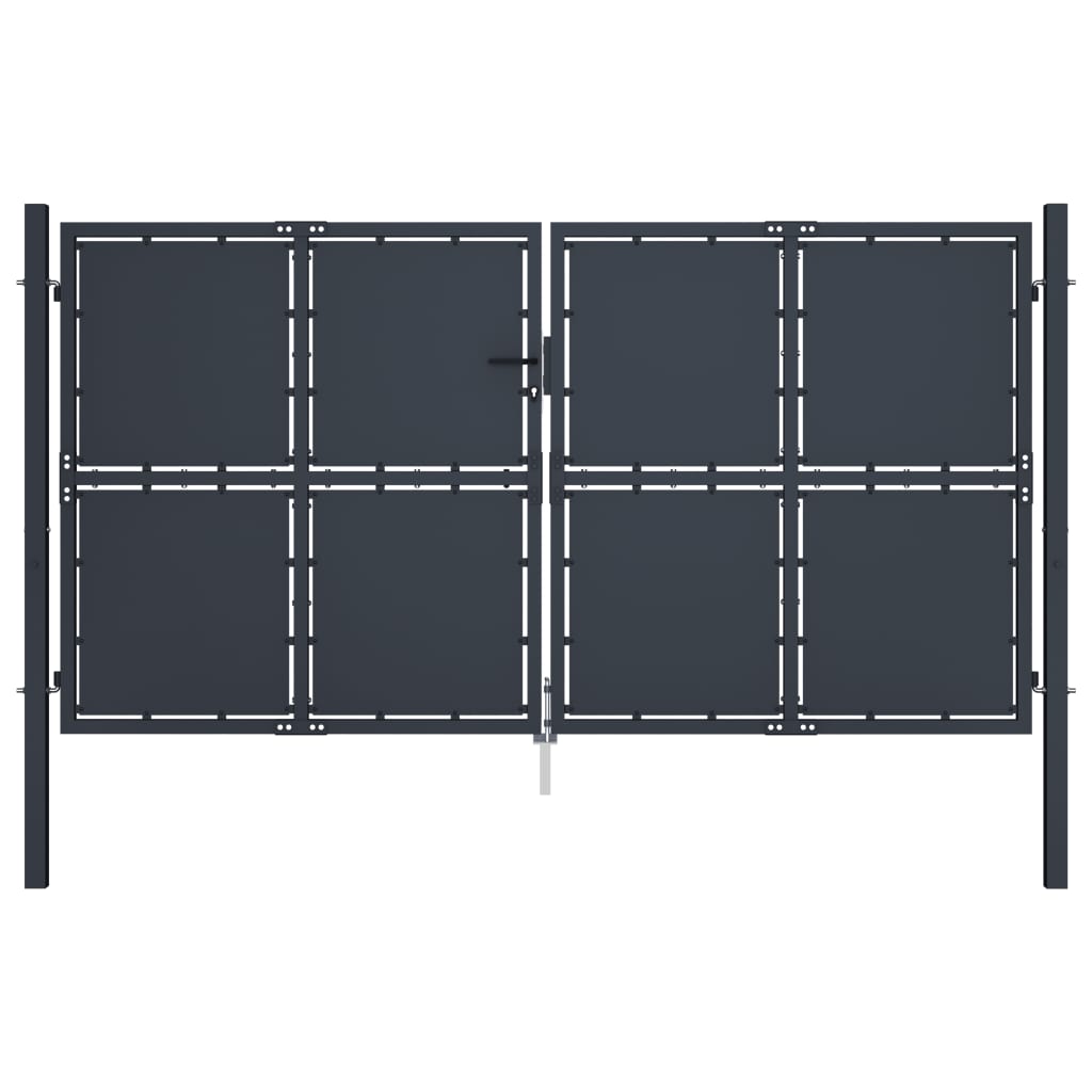 vidaXL Fence Gate Metal Fence Post Garden Gate for Outdoor Steel Anthracite-4