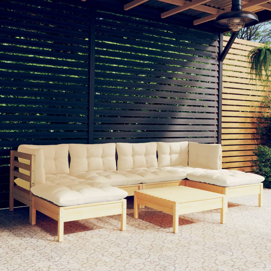vidaXL Solid Pinewood Patio Lounge Set 7 Piece with Cushions Multi Colors-5