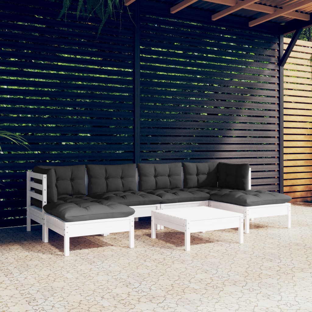 vidaXL Solid Pinewood Patio Lounge Set 7 Piece with Cushions Multi Colors-8