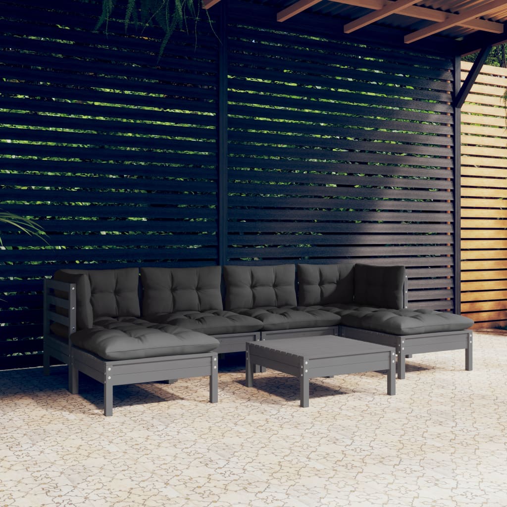 vidaXL Solid Pinewood Patio Lounge Set 7 Piece with Cushions Multi Colors-6