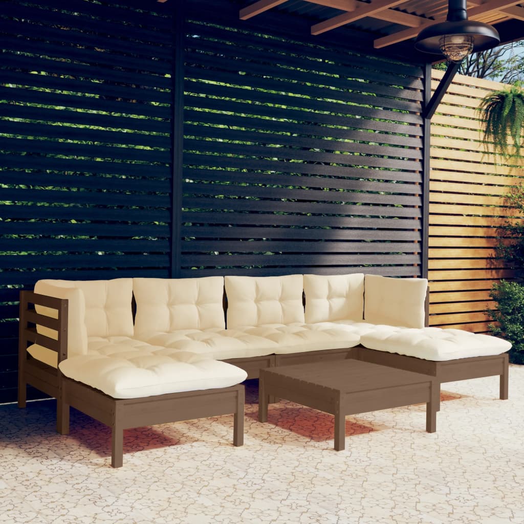 vidaXL Solid Pinewood Patio Lounge Set 7 Piece with Cushions Multi Colors-7