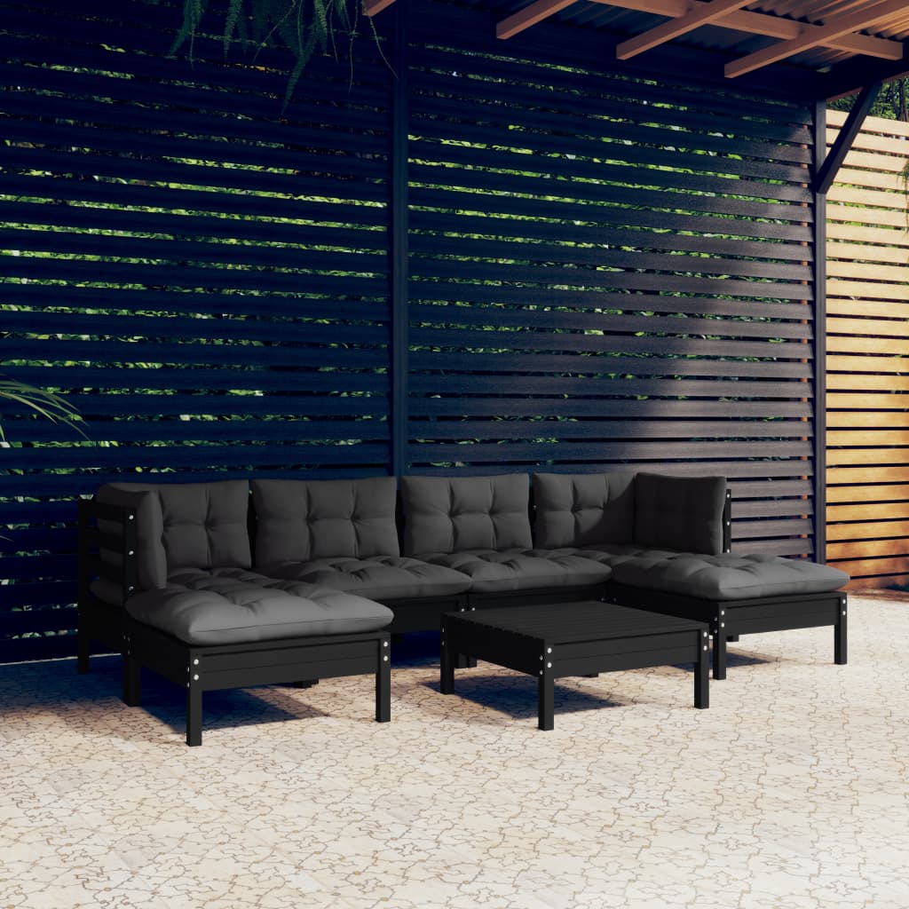 vidaXL Solid Pinewood Patio Lounge Set 7 Piece with Cushions Multi Colors-2