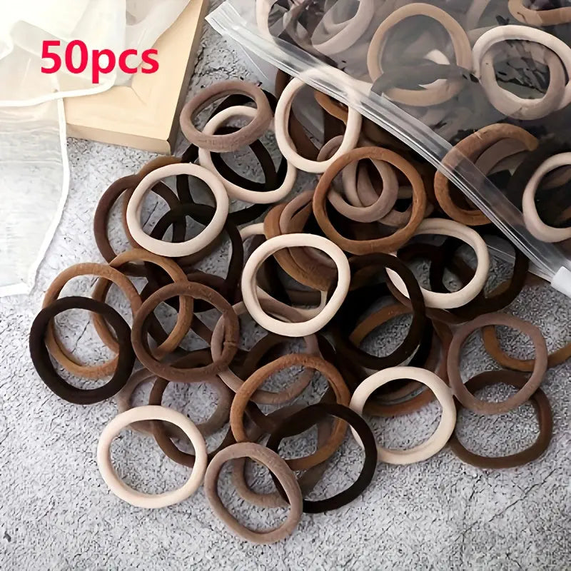 50pcs/Set Essential Solid Color Elastic Hair Bands - 4cm Wide Simple Hair Ties for Women, Ponytail Holders, Hair Ropes, and Styling Accessories - Soft, Durable, and Easy to Use Best Products Online