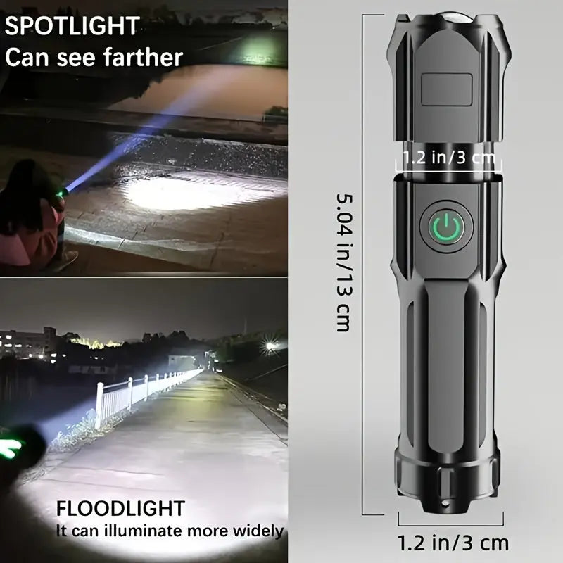 1pc Portable Super Bright Zoomable Flashlight, Rechargeable Long Shot ABS Strong Light Dimming Flashlight, Telescopic Zoom Torch For Outdoor ABS Material Best Products Online
