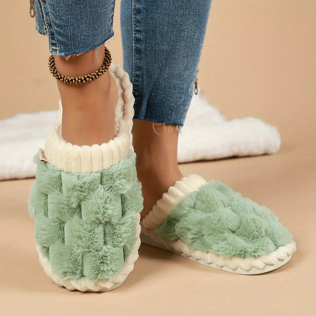 Women's Winter Plush Slippers - Soft Fabric Upper, Non-Slip PVC Sole, Solid Color, Hand Washable - Winter Home Comfort | Soft & Warm | Non-Slip Sole Best Products Online
