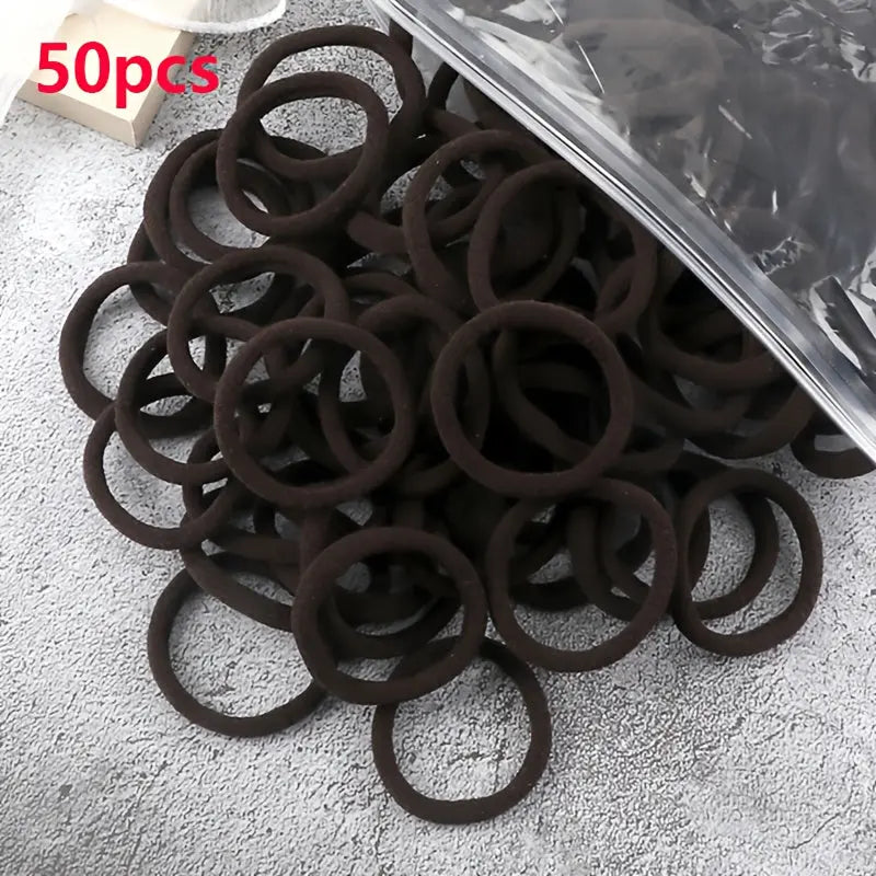 50pcs/Set Essential Solid Color Elastic Hair Bands - 4cm Wide Simple Hair Ties for Women, Ponytail Holders, Hair Ropes, and Styling Accessories - Soft, Durable, and Easy to Use Best Products Online