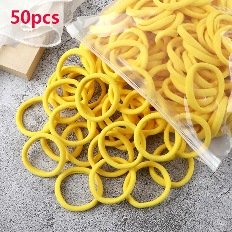 50pcs/Set Essential Solid Color Elastic Hair Bands - 4cm Wide Simple Hair Ties for Women, Ponytail Holders, Hair Ropes, and Styling Accessories - Soft, Durable, and Easy to Use Best Products Online